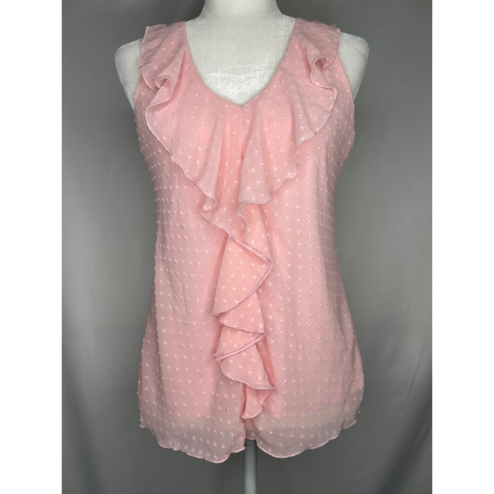 IZ Byer Pink Swiss Dot Ruffle Lace Back Sleeveless Top Fairycore Coquette Sz M